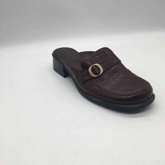 LIZ CLAIBORNE VILLAGER Slides Mules Leather 7.5 Charity Brown Textured Heel - Picture 8 of 8